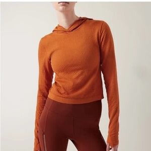 Athleta Flurry Seamless Orange Cropped Hoodie Sz M